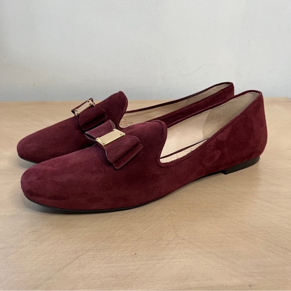 Cole Haan Shoes - Cole Haan Tali Bow Flats Red Maroon Suede Leather Gold Buckle Loafers Women's 9